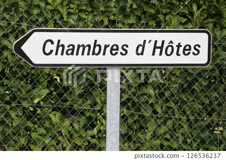 Road sign guest rooms called chambres d'hotes in French language Road sign guest rooms called chambres d'hotes in French language 126536237