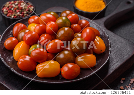Tomatoes of different colors as a vegetable meal Tomatoes of different colors as a vegetable meal 126536431