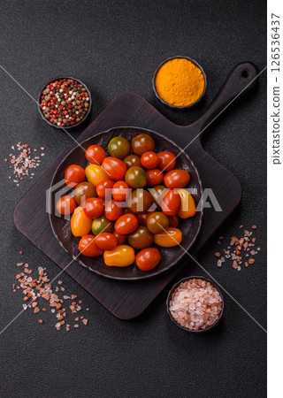 Tomatoes of different colors as a vegetable meal Tomatoes of different colors as a vegetable meal 126536437