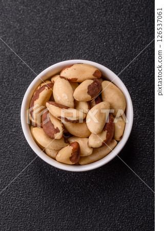 Brazil nut kernels in ceramic bowl Brazil nut kernels in ceramic bowl 126537061