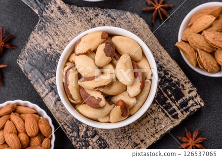 Brazil nut kernels in ceramic bowl Brazil nut kernels in ceramic bowl 126537065