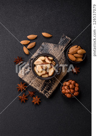 Brazil nut kernels in ceramic bowl 126537079