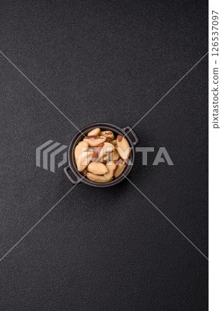 Brazil nut kernels in ceramic bowl Brazil nut kernels in ceramic bowl 126537097