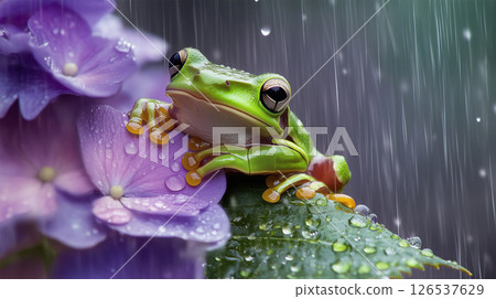 棲息在繡球花中的梅雨守護神 棲息在繡球花中的梅雨守護神 126537629