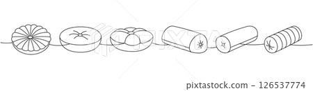 Set of plump pillows one line continuous drawing. Fluffy pillows for sleeping. Vector illustration. Set of plump pillows one line continuous drawing. Fluffy pillows for sleeping. Vector illustration. 126537774