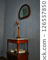 Antique wooden nightstand with marble top and mirror 126537850