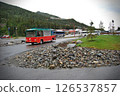 Mountain Town with Vintage Red Trolley 126537857
