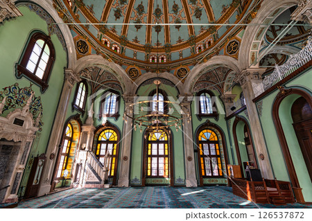 Salepcioglu Mosque interior showcasing intricate architectural details and vibrant colors in Izmir, Turkey Salepcioglu Mosque interior showcasing intricate architectural details and vibrant colors in Izmir, Turkey 126537872