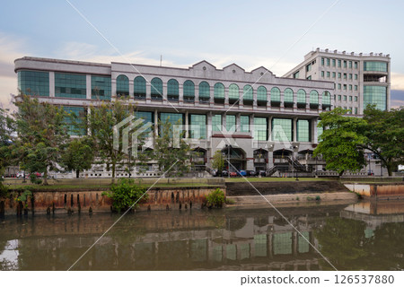 Visit to Mall Gadong with reflections of palm trees and modern architecture in Bandar Seri Begawan, Brunei Darussalam 126537880