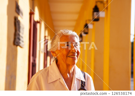 Senior woman tourist in Cartagena de Indias. Active senior concept. Senior lifestyle concept. 126538174