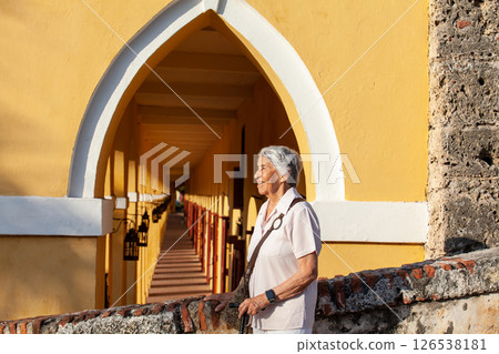 Senior woman tourist in Cartagena de Indias. Active senior concept. Senior lifestyle concept. Senior woman tourist in Cartagena de Indias. Active senior concept. Senior lifestyle concept. 126538181