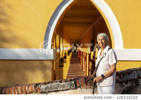 Senior woman tourist in Cartagena de Indias. Active senior concept. Senior lifestyle concept. 126538182