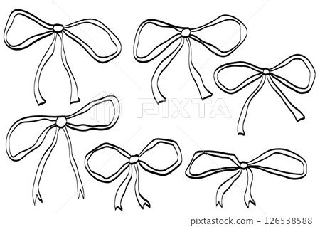 Hand drawn bows, girly coquette style with delicate ribbon shapes. Perfect for stationery, fashion, or feminine design themes. 126538588