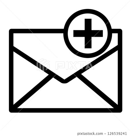 Mail icon with a plus sign to indicate new or added Mail icon with a plus sign to indicate new or added 126539241