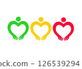 Three vector human icon: green, yellow, red. 126539294