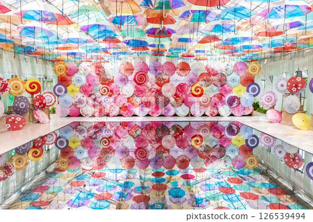 Herb garden's colorful "Umbrella Sky", Inawashiro Town, Fukushima Prefecture 126539494