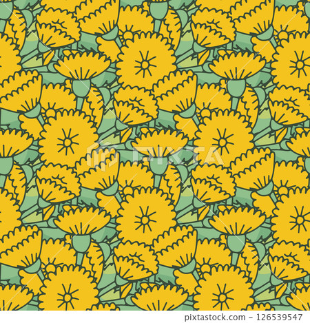 Seamless pattern with canary islands flowers tree sonchus. Hand drawn boho floral wallpaper 126539547