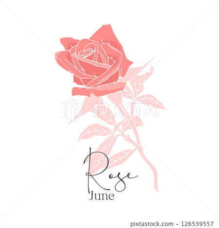Hand drawn line art retro palette flower with text june rose 126539557