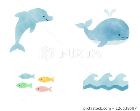 Dolphin whale sea illustration set Dolphin whale sea illustration set 126539597