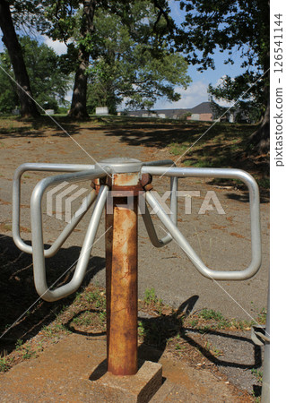 Vintage Turnstile Gate as Entry to Cemetery. Rural East TX 126541144