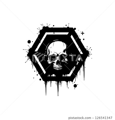 Dark Musicality: A skull wearing headphones in an hexagonal frame design Dark Musicality: A skull wearing headphones in an hexagonal frame design 126541347