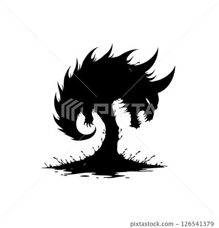 Monochrome abstract silhouette of a stylized mythical beast in bold design 126541379