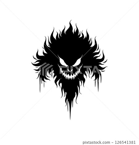 Eerie silhouette illustration of a monstrous visage with menacing glare and jagged teeth 126541381