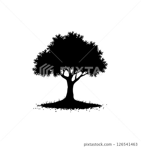 A solitary tree silhouette against a stark white backdrop evokes quiet strength 126541463