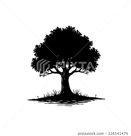 Solitary tree silhouette: Evoking nature's serenity in a minimalist monochrome design 126541470
