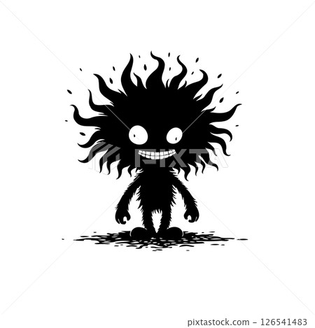 Whimsical shadow figure with bright eyes and gleeful smile on a white background Whimsical shadow figure with bright eyes and gleeful smile on a white background 126541483