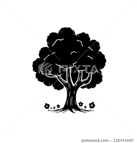 Monochrome arboreal vector artwork presenting simple flora and botanic elegance 126541697