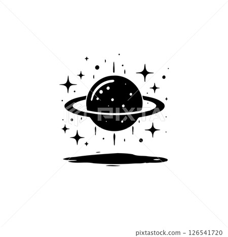 Minimalist celestial illustration: a black and white representation of planetary space 126541720