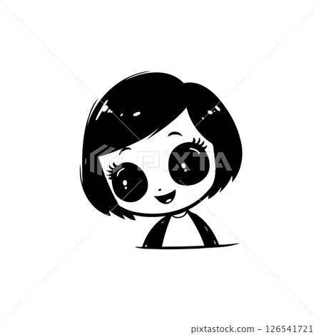 Stylized portrait depicting a young girl with large expressive eyes design 126541721