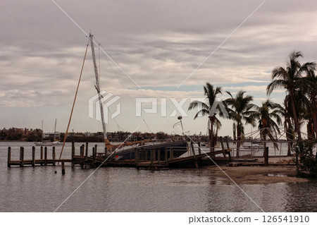 Sailboat Damaged From Hurricane Milton in Sarasota Florida Sailboat Damaged From Hurricane Milton in Sarasota Florida 126541910