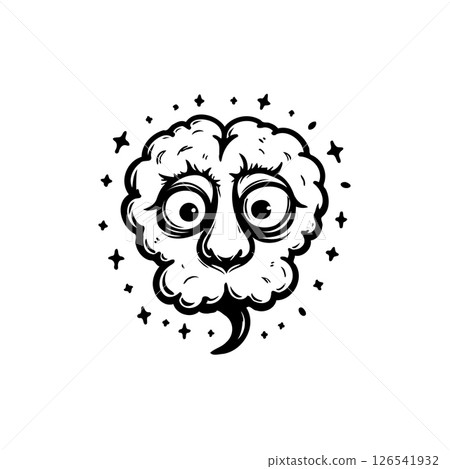 Whimsical cloud creature with prominent eyes floating among the stars isolated 126541932