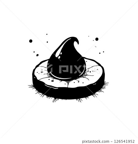 Minimalist confection representation showcasing a glossy drop on a textured base Minimalist confection representation showcasing a glossy drop on a textured base 126541952