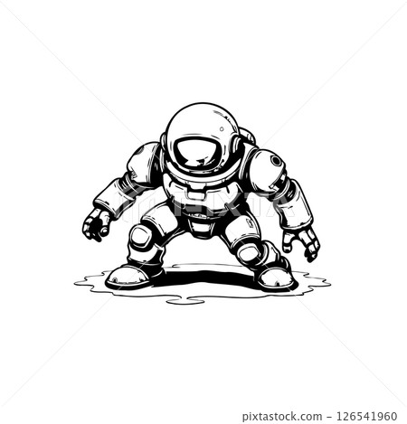 Stylized astronaut illustration depicting a heroic space explorer in action pose 126541960
