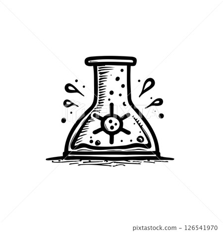 Stylized lab beaker showcasing microscopic form, evoking scientific exploration Stylized lab beaker showcasing microscopic form, evoking scientific exploration 126541970
