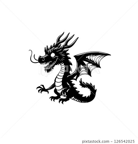 Stylized dragon silhouette, isolated on white background, creative design 126542025