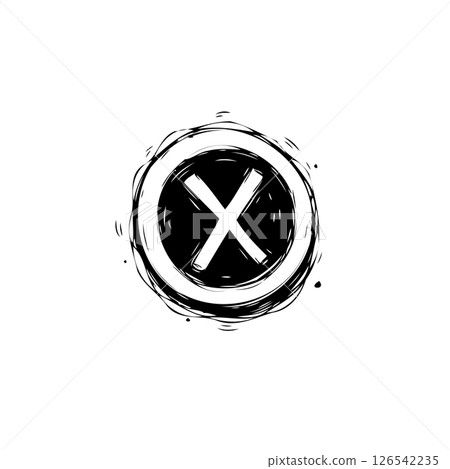 Textured 'X' Mark Icon within a Distressed Circle, Graphic Element 126542235