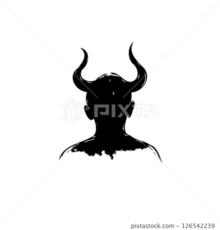 Silhouette of a horned figure conveying mystic power and symbolic intensity 126542239