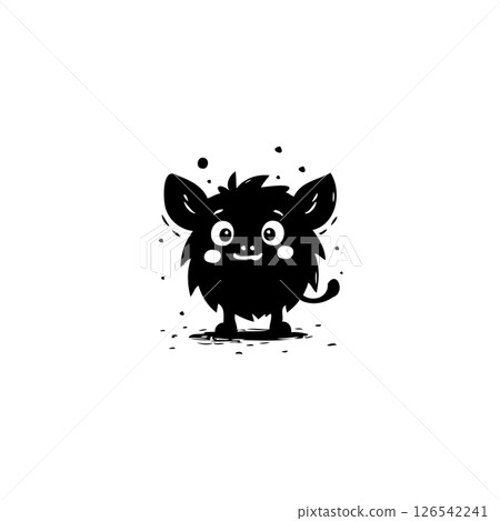 Whimsical Silhouette: Playful Black and White Cartoon Monster Illustration 126542241