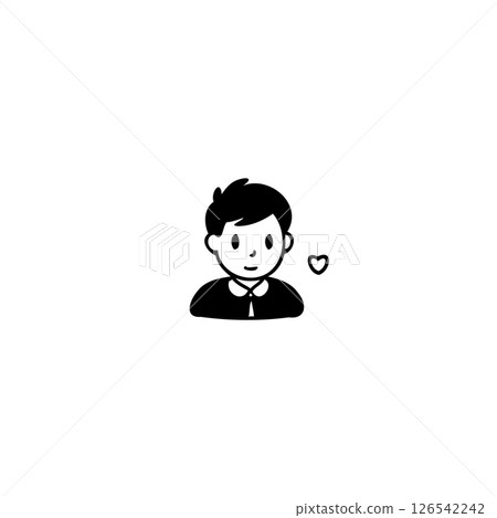 Simple Line Art Illustration of a Smiling Young Boy with a Tiny Heart Shape 126542242