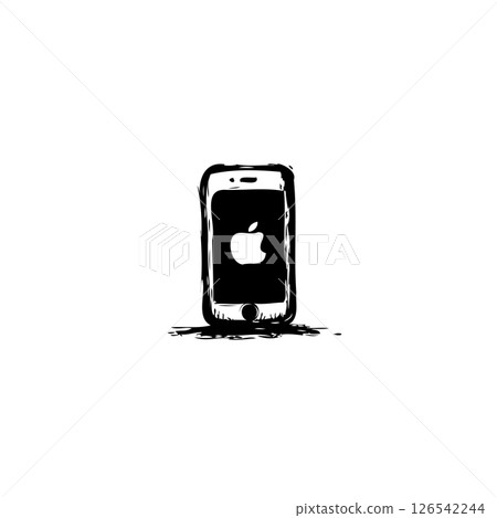Stylized monochromatic illustration of a smartphone with iconic fruit logo 126542244