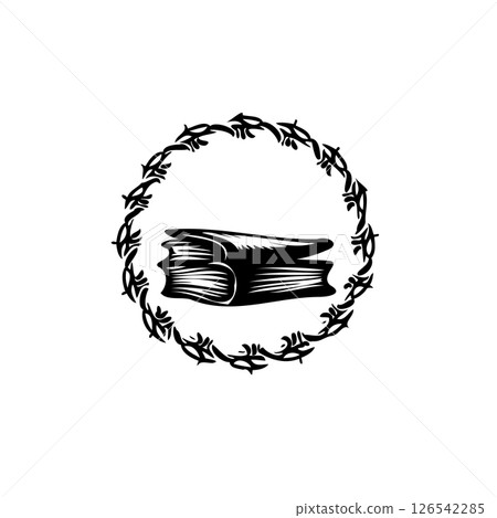 Vintage book illustration encircled with an abstract decorative element Vintage book illustration encircled with an abstract decorative element 126542285