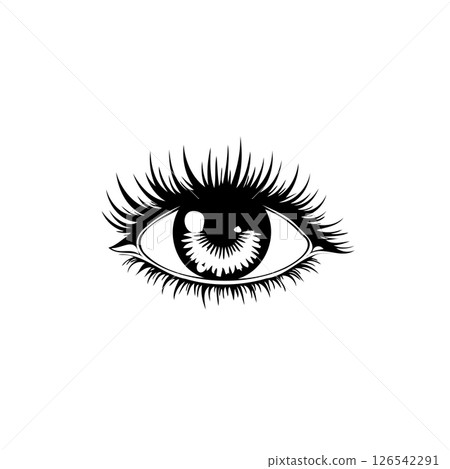 Stylized human eye illustration rendered in monochrome with artistic expression Stylized human eye illustration rendered in monochrome with artistic expression 126542291