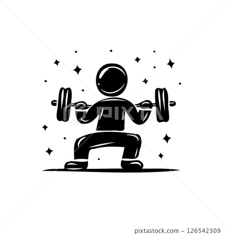 Stylized figure lifting weights, a minimalist depiction of strength training 126542309