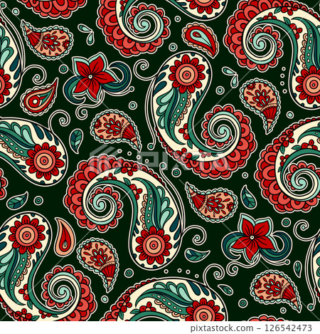 Batik Paisley Vintage Pattern With Swirls Seamless Floral Ornament Decorative Ethnic Boho Indian Bohemian Style Batik Paisley Vintage Pattern With Swirls Seamless Floral Ornament Decorative Ethnic Boho Indian Bohemian Style 126542473