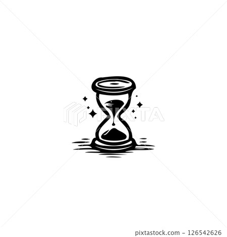 Hourglass emblem representing time flow and timeless essence in monochromatic style 126542626