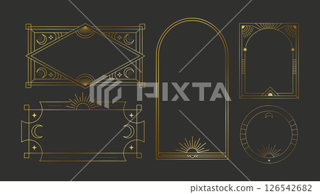 Golden Frame Art Deco Set Geometric Card Border Banner Element Line Modern Vector Elegant Vintage Boho Celestial Luxury Art Nouveau Collection 126542682